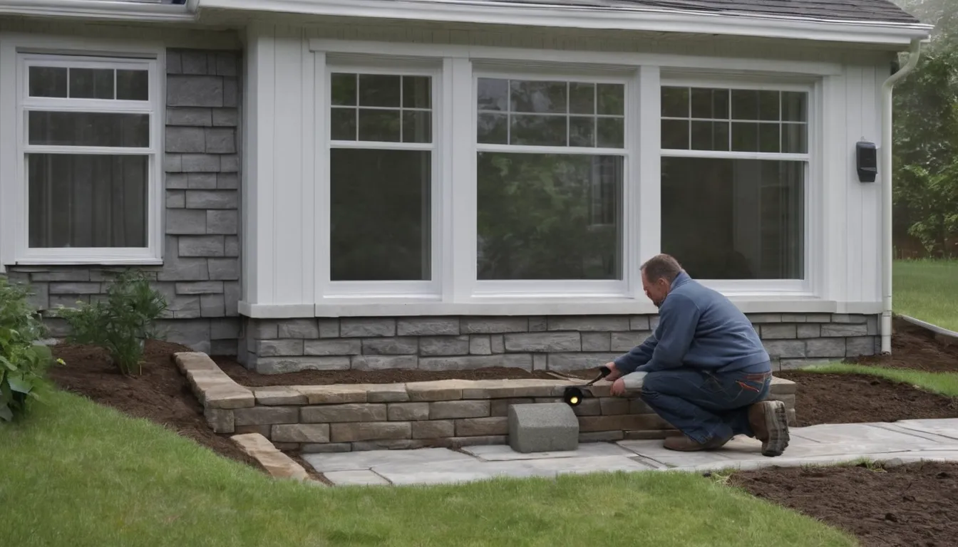 A provider checking a stone foundation wall in the Taunton area