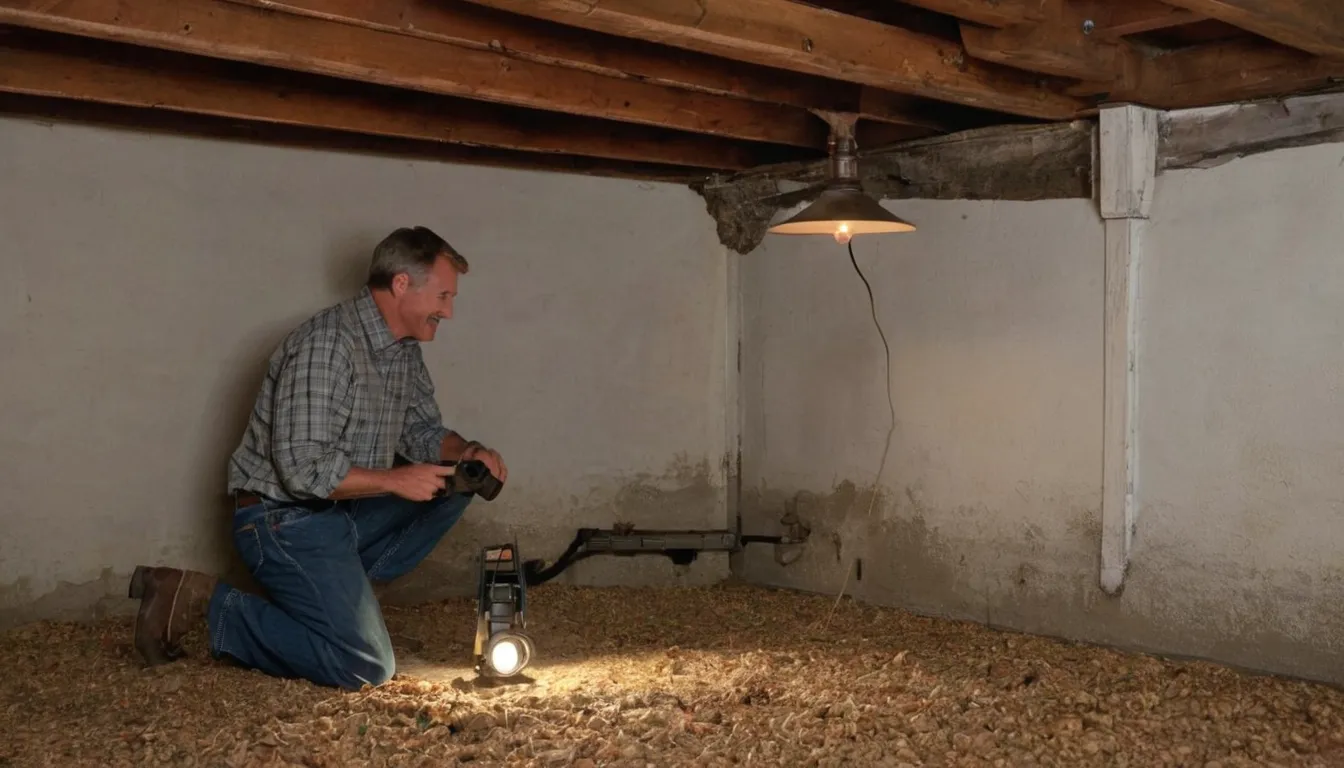 Friendly local provider showing a homeowner a termite inspection spot at a stone foundation near Taunton
